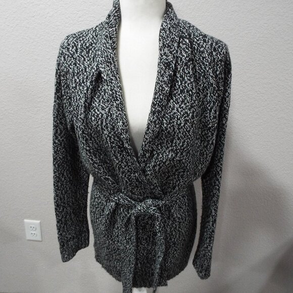 Levi’s Women's Wide Belted Long Cardigan Sweater Marbled Black/White Size Large - Picture 3 of 13